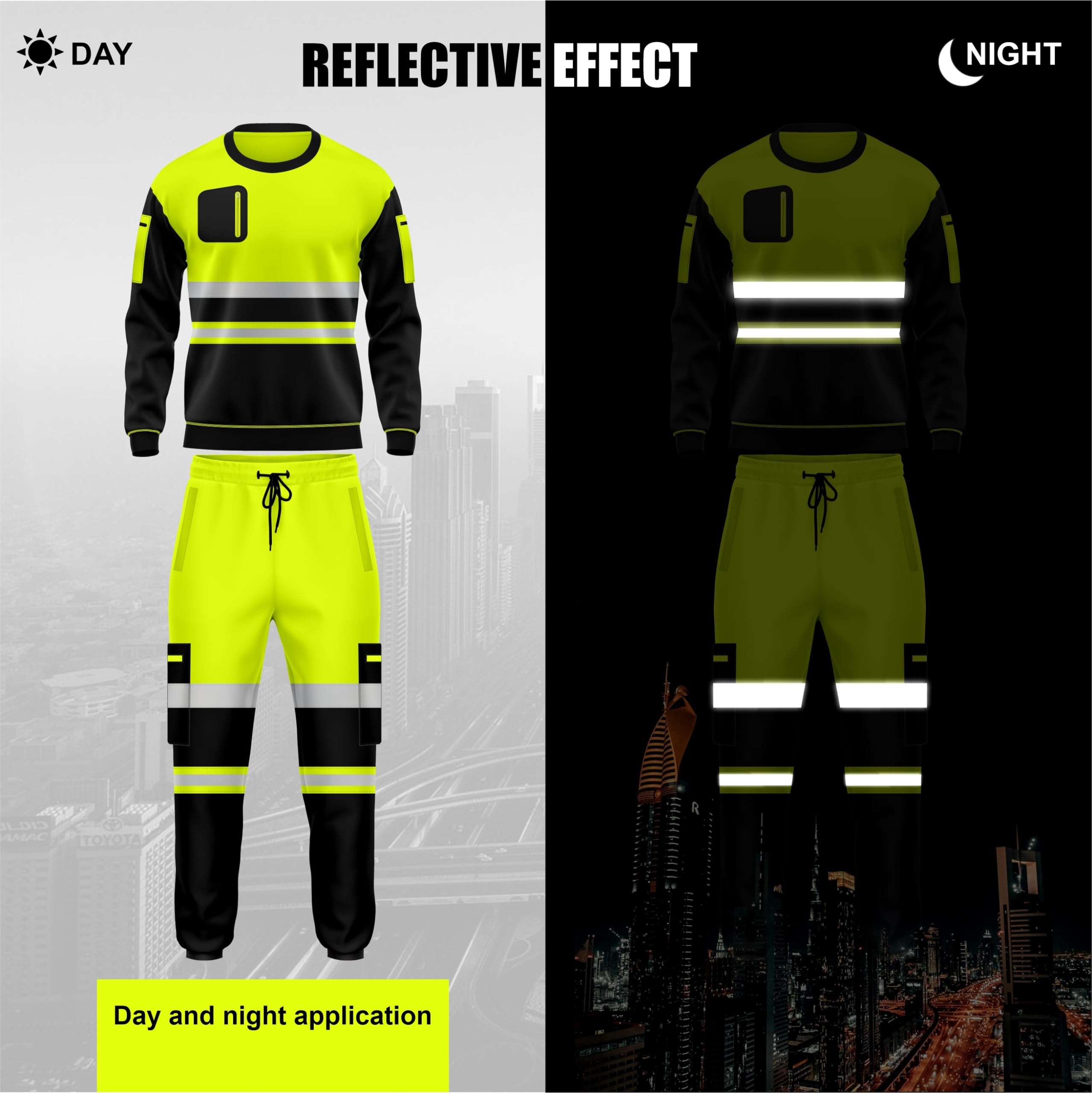 TORO ACTIVA Hi Vis odzież robocza polarowy dres zestaw z otwartym obszyciem spodnie ze sznurkiem kieszenie długie rękawy bluza bezpieczny zestaw góra i dół