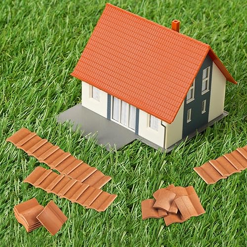 Miniatura 5 de Charniol 200 azulejos de techo en miniatura a escala 1:12, tejas realistas para casa de muñecas para el techo, accesorios de casa de muñecas para
