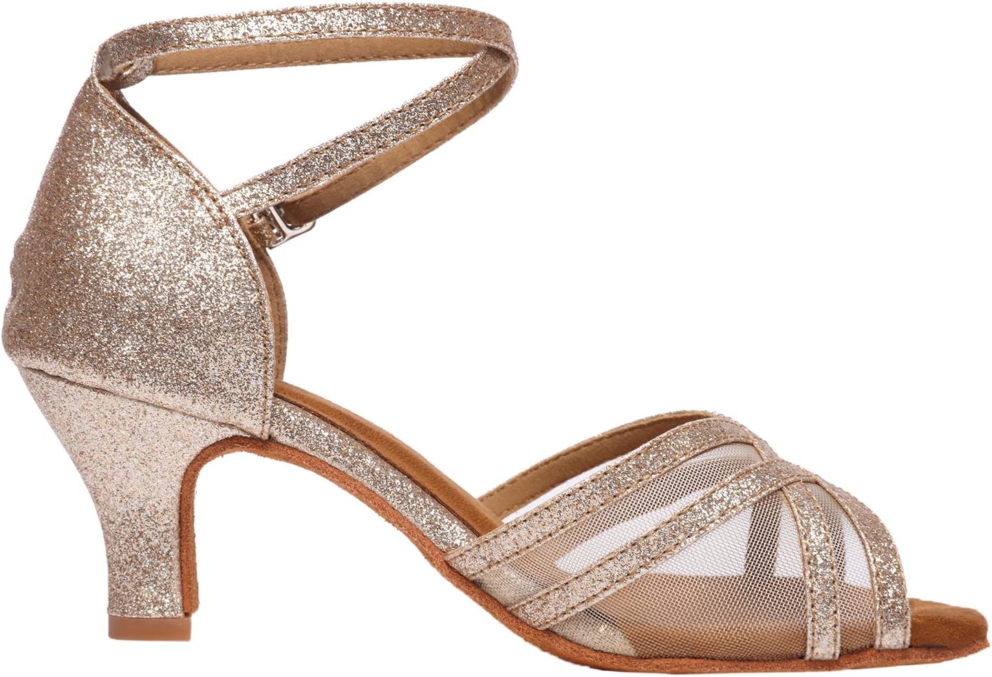 Akanu Women's Latin Dance Shoes Female's Ballroom Salsa Dance Shoes Gold Silver 2.5 Inch Heel