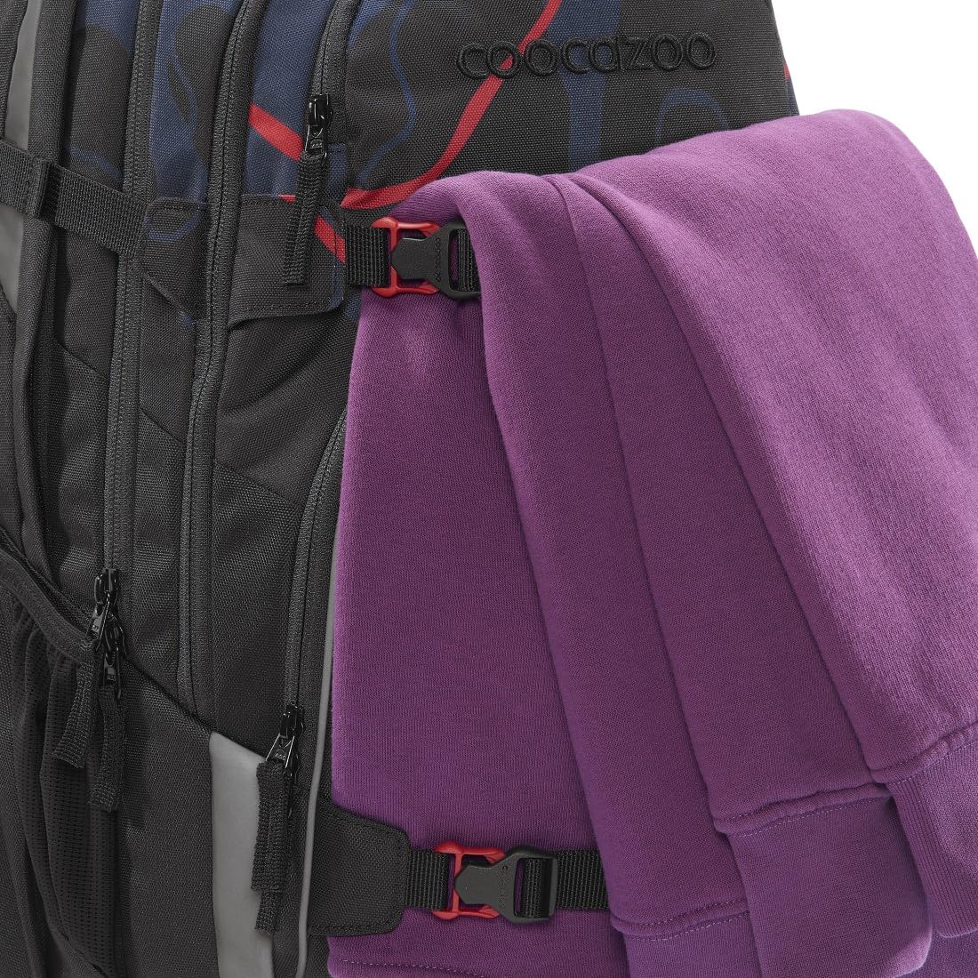 coocazoo Schulrucksack-Set Porter Lava Lines 2-teilig, ergonomischer Schulrucksack 35 l mit Easy Grow System, höhenverstellbar, wasserabweisend, schwarz, inkl. Geldbörse