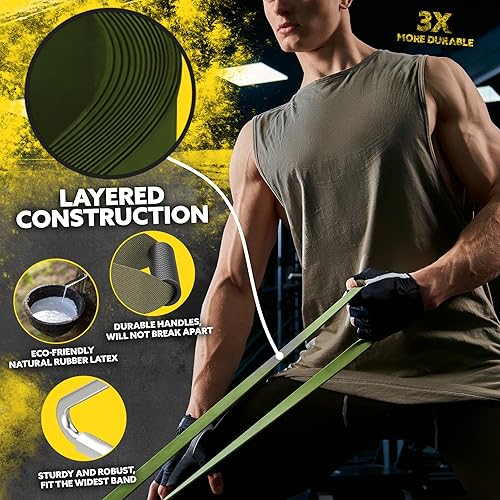 Vista 5 de Bandas de resistencia largas para entrenar hombres y mujeres, juego de 5 bandas de dominadas, asas de goma y anclaje de puerta, bandas