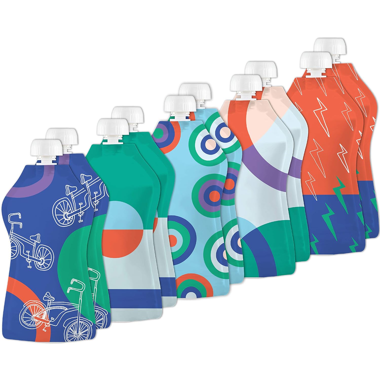 SQUOOSHI Reusable Food Pouches – Snack Bags & Freezer Storage- Assorted Snacks Pouch, Refillable, Leak-Proof Zipper Set for All Age Groups (Pack of 10)