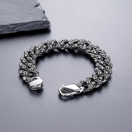 Miniatura 4 de Pulsera de calavera plateada de acero inoxidable para hombre