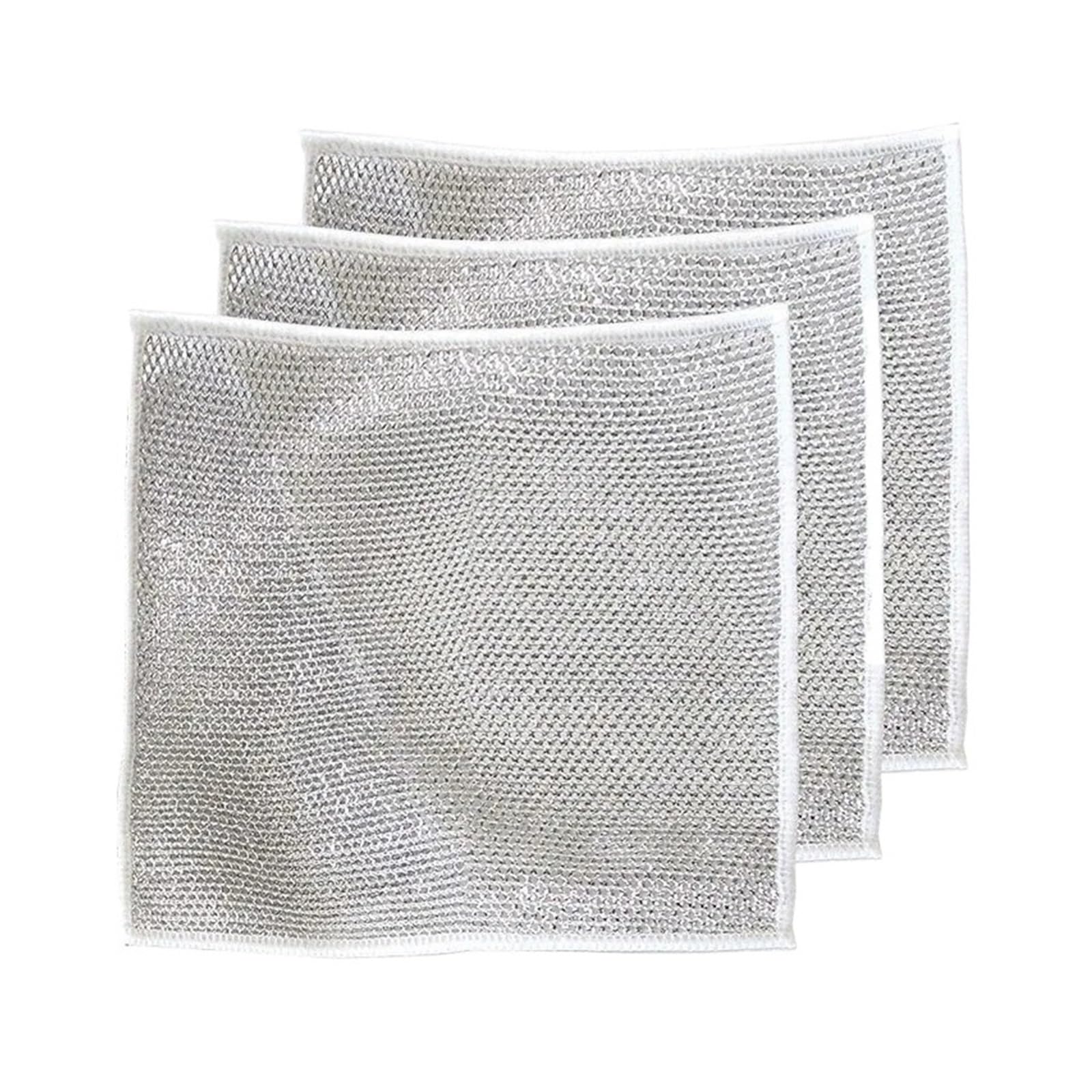 WZPTLKIBAD 10Pcs Microfiber Dishcloth, Silver Wire Kitchen Cleaning Cloth