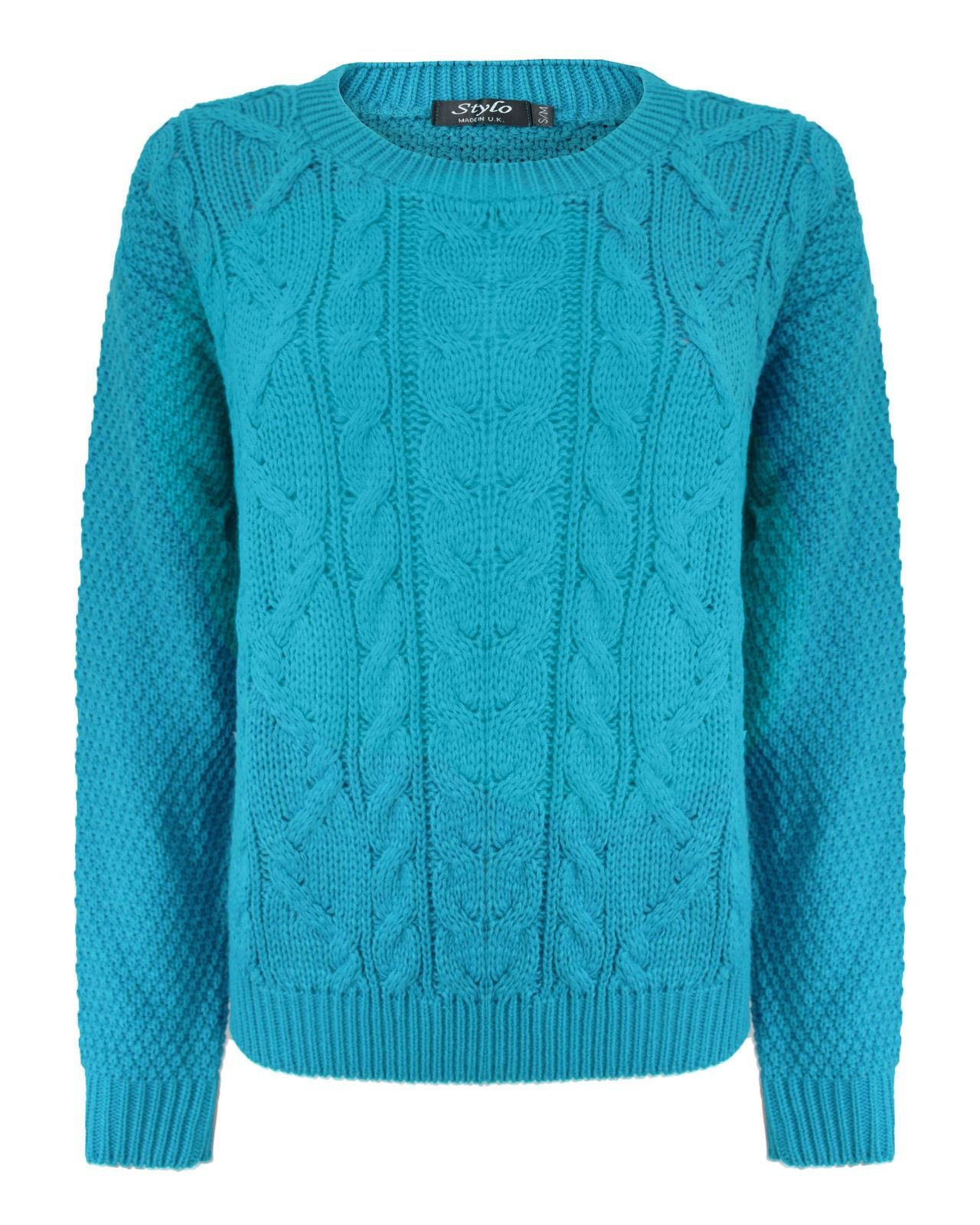 Generation Fashion New Ladies Cable Knit Crew Round Neck Long Sleeve Women Knitted Jumper Sweater [Truquoise,SM]