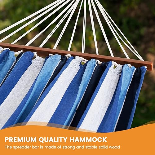 Miniatura 4 de Lazy Daze Hammocks Hamaca doble de tela de algodón con barra separadora, hamaca portátil para acampar con bolsa de transporte y correas para árbol