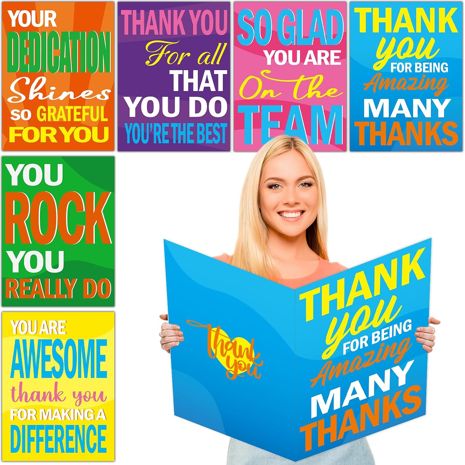 6PCS Large Thank You Cards Big 14 x 21 Inch Employee Thank You Gifts Giant Gratitude Greeting Cards with Envelopes Appreciation Card Thanks for Employee Birthday Thanksgiving Christmas Jumbo Gifts