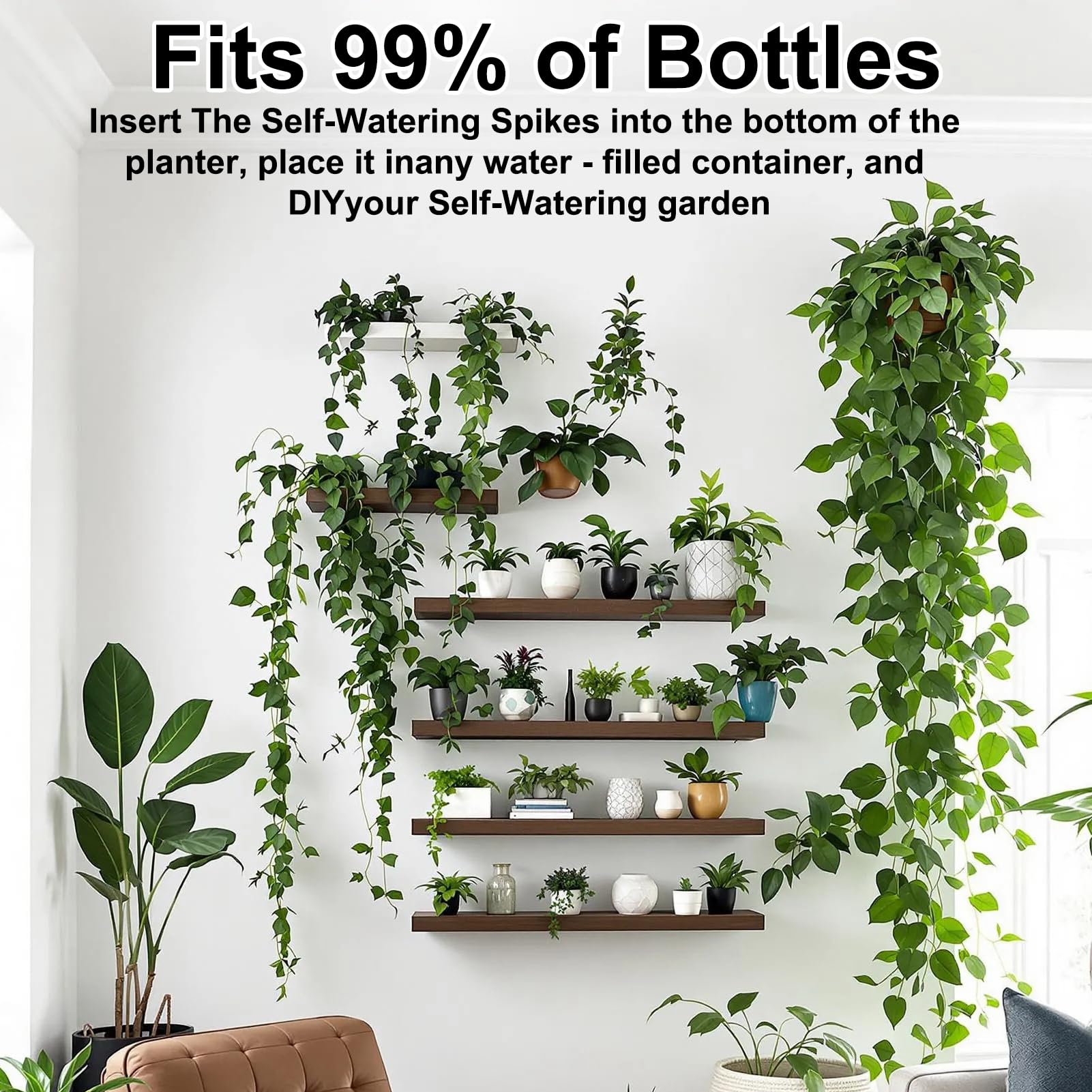 Paquete de 12 picos de riego automático para plantas de interior y exterior, dispositivos automáticos de riego de plantas con cable de absorción, sistema de riego de vacaciones, kit de riego por goteo