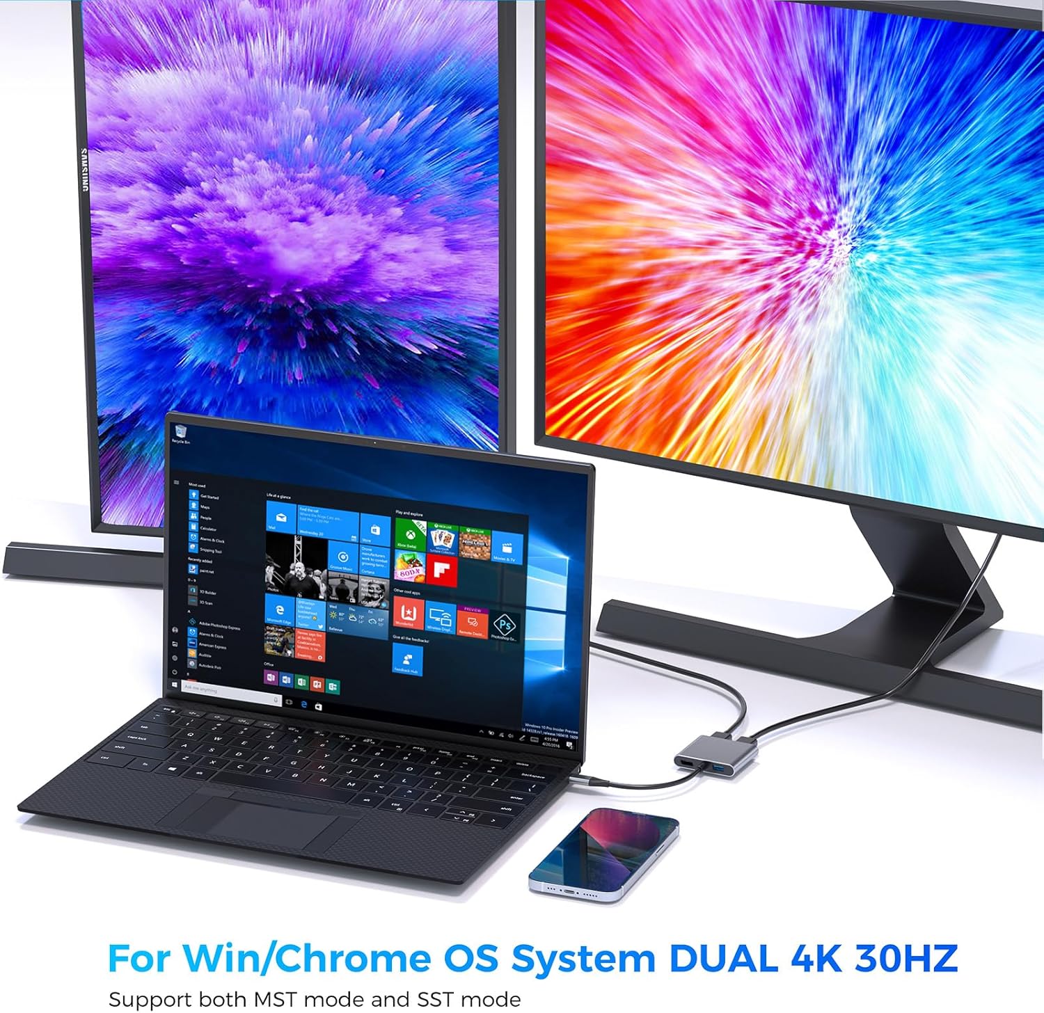 USB C to Dual HDMI Adapter, Dual Monitors Adapter USB C Hub with 2 HDMI, USB-A, 100W PD Docking Station 4K @60hz for MacBook HP Dell Surface Thinkpad…