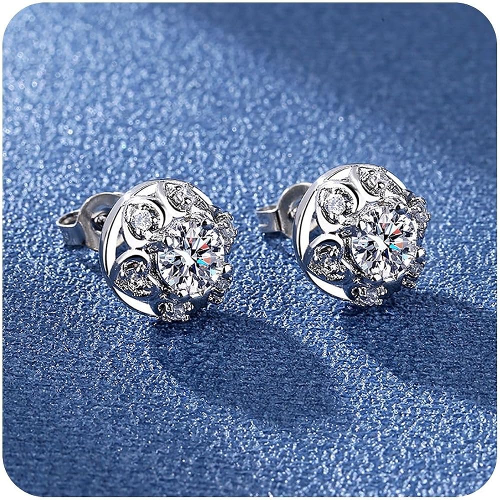 925 Sterling Silver Diamond Stud Earrings for Women