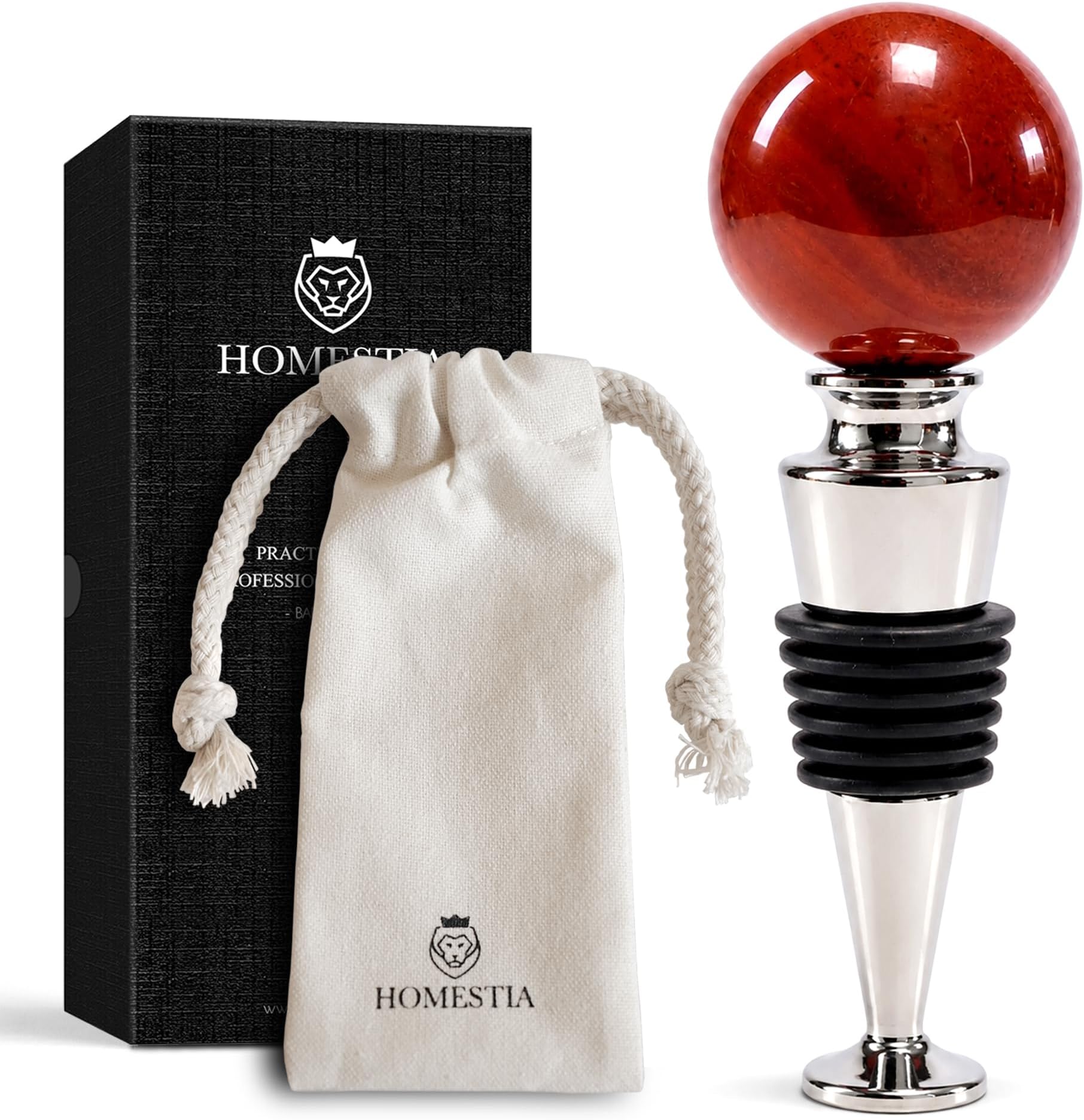 Homestia Wine Bottle Stopper, Reusable Wine Stopper with Red Gemstone Decor | Natural Stone Decorative Wine Preserver Bottle Corks, Wine Saver, Silicone Leak proof, Keep Wine Fresh, Gifts for Wine Lovers