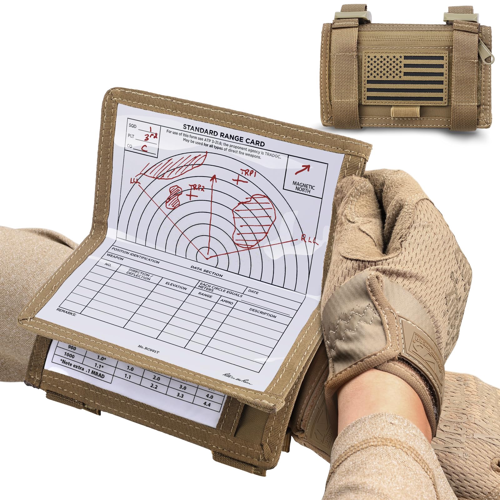 Map Case Tactical Arm Sleeve QB Wristband Map Pouch Tactical Armband Sleeve Military Arm Wrist Pouch Document DOPE Card Holder for Shooting Rescue Field Measurement, Include Flag Patch