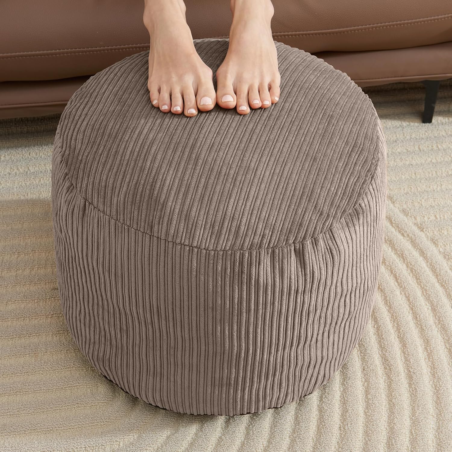 Pouf Ottoman Foot Stools Ottoman with Foam Small Corduroy Ottomans for Living Room Ottomans Pouf 20x15 Floor Poufs Foot Rest for Office Chair Brown Foot Stool Small Brown 20"D x 20"W x 15"H