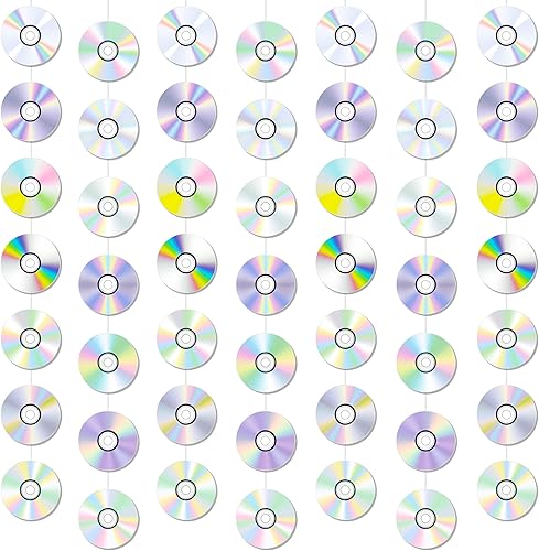 Miniatura 8 de 8 guirnaldas de CD de los años 90, decoraciones para fiestas de cumpleaños iridiscentes con temática de disco de CD para colgar, decoración retro de