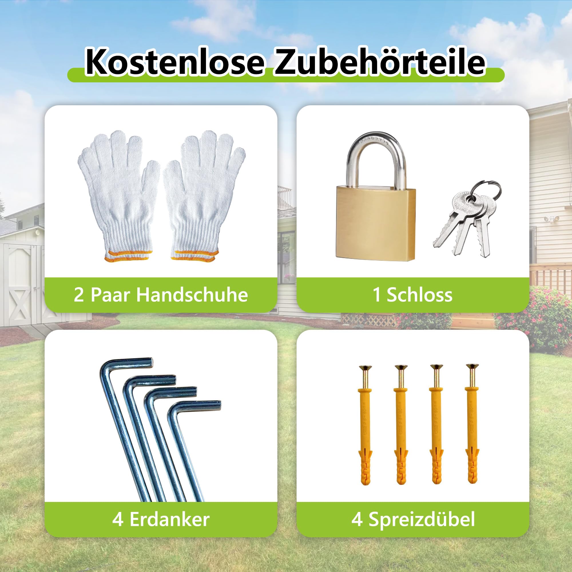 Verzinktes Gerätehaus 1,8x2,4 m – Metallschuppen mit Bodenrahmen, Schrägdach, abschließbarer Gartenschrank für Werkzeuge & Fahrräder