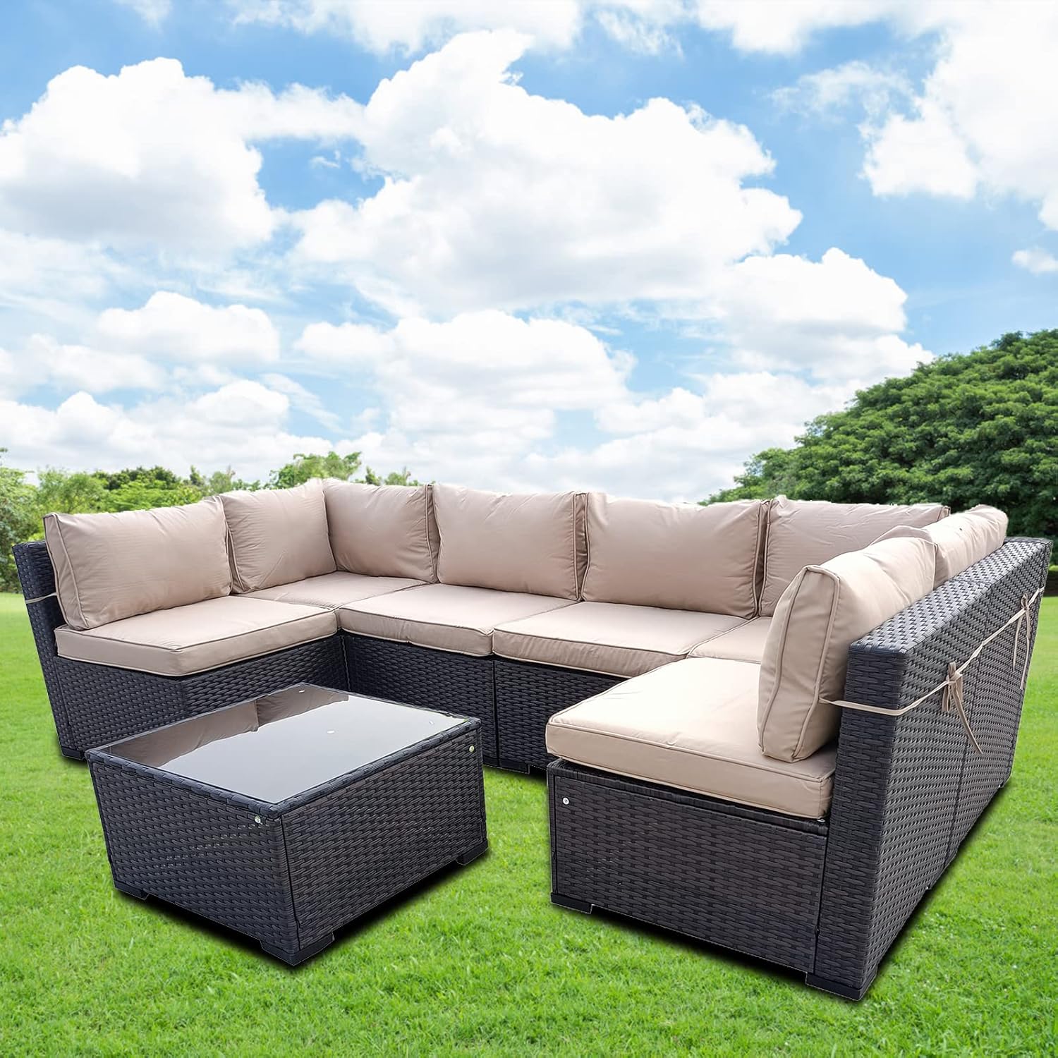 Corner Sofa Seater Rattan Garden Table And Chairs AZRBOPO Piece - Main Image