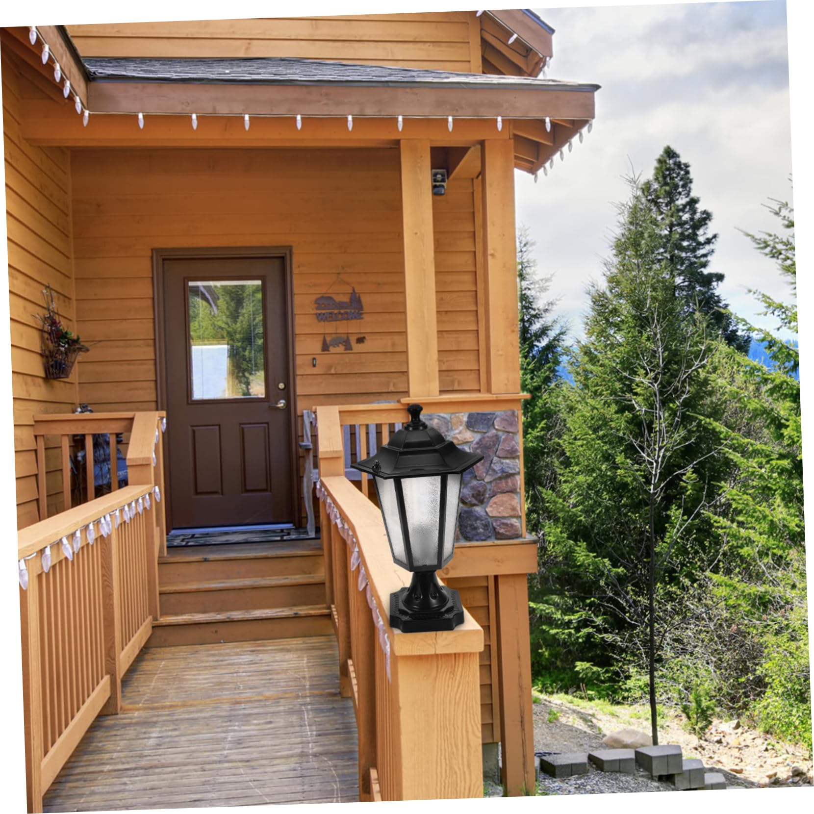 Lampada a Colonna Esterna in Vetro e Metallo, Decorazione Per Cortile e Giardino, Design Europeo a Sei Lati Compatto Per Pilastri e Cancelli, Luce Brillante Per Sicurezza Esterna