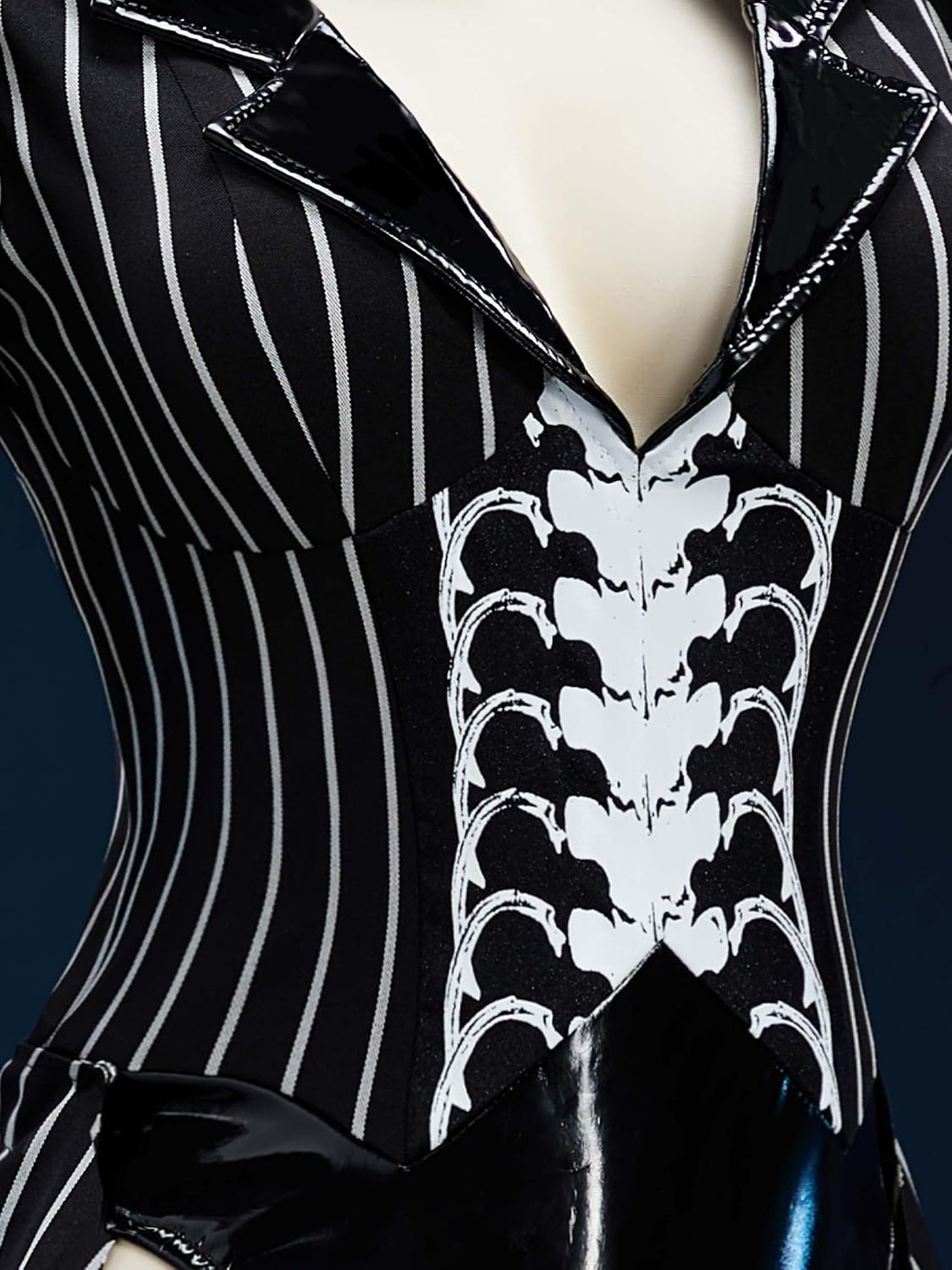 MEOWCOS Women's Halloween Bodysuit Costume Black-White Striped Bodysuit Christmas Outfit Set Bunny Girl Suit - Image 4