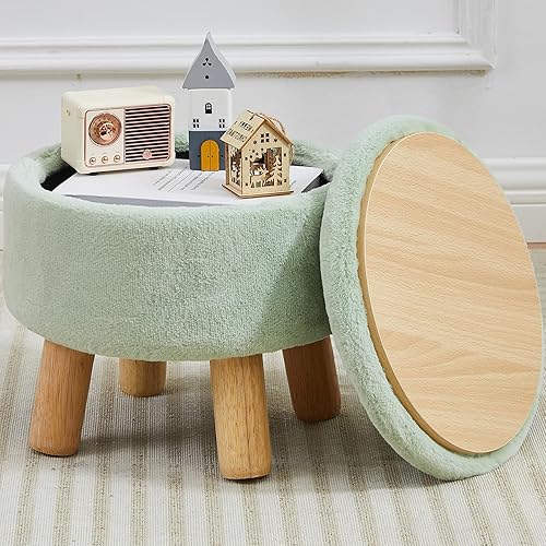 Miniatura 15 de Taburete otomano pequeño con almacenamiento, reposapiés otomano de piel sintética suave para sofá, reposapiés redondo con almacenamiento, otomanas