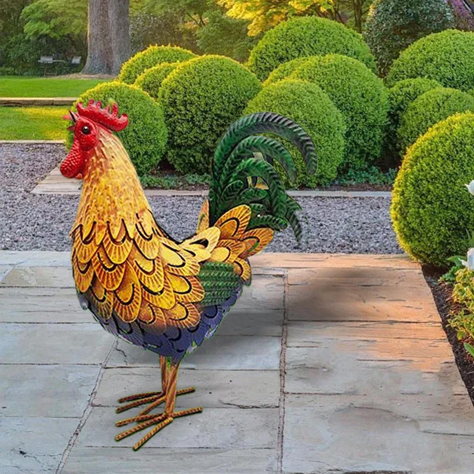 Statua del giardino di pollo, scultura di pollo in metallo Statue del gallo