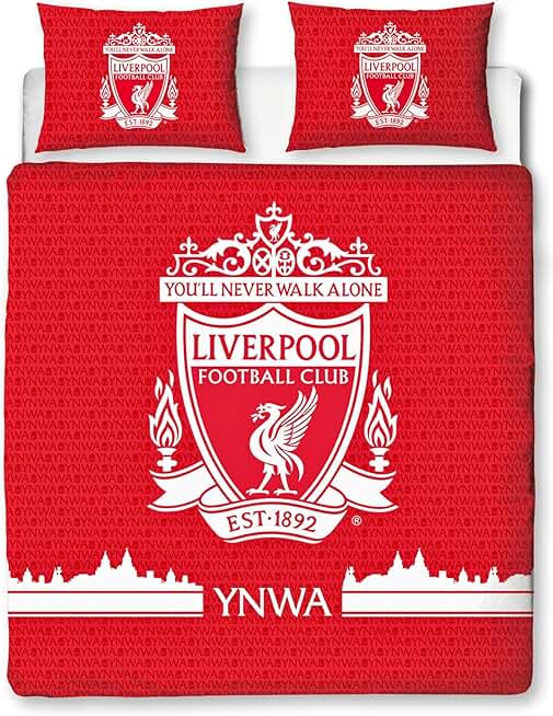 Character World Official Liverpool FC Double Duvet Cover Set, Tone Design | Red Reversible 2 Sided Football Bedding Cover Official Merchandise Including Matching Pillow Cases