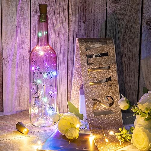 Miniatura 6 de Regalos de 21 cumpleaños para mujeres, botella de vino iluminada 21 feliz 21 de 2004, regalos de cumpleaños para ella, divertidas decoraciones de 21