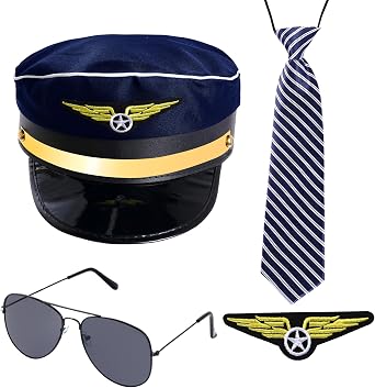 HOVEOX Pilot Captain Costume Accessories - Airline Pilot Hat for Men - Blue