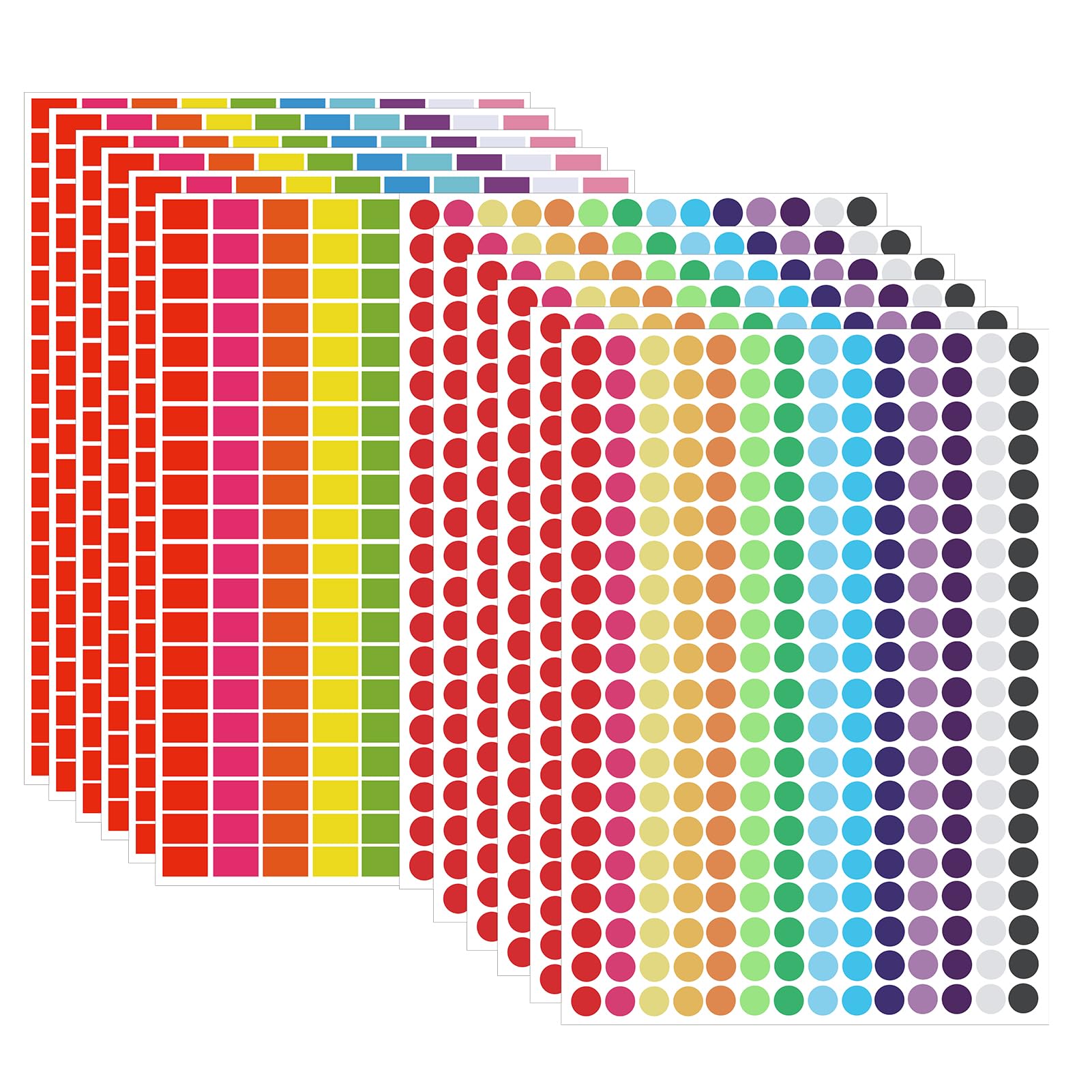 5760 Pcs Coloured Stickers Set, Rectangular Coloured Dot Stickers for Crafts DIY Planning Events Activities, Round Self Adhesive Sticky Labels for Organization Marking Coding Bins Folders Shelves