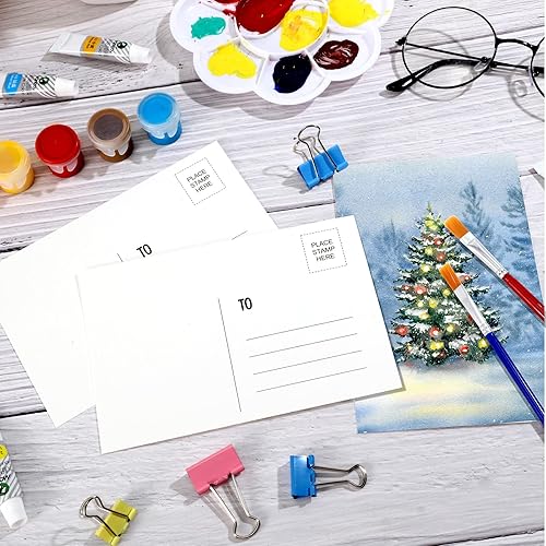 Miniatura 10 de 100 tarjetas postales de papel de acuarela en blanco de 140 lb300 gm, papel de arte pesado, tarjetas de notas postales, color blanco, 4 x 6