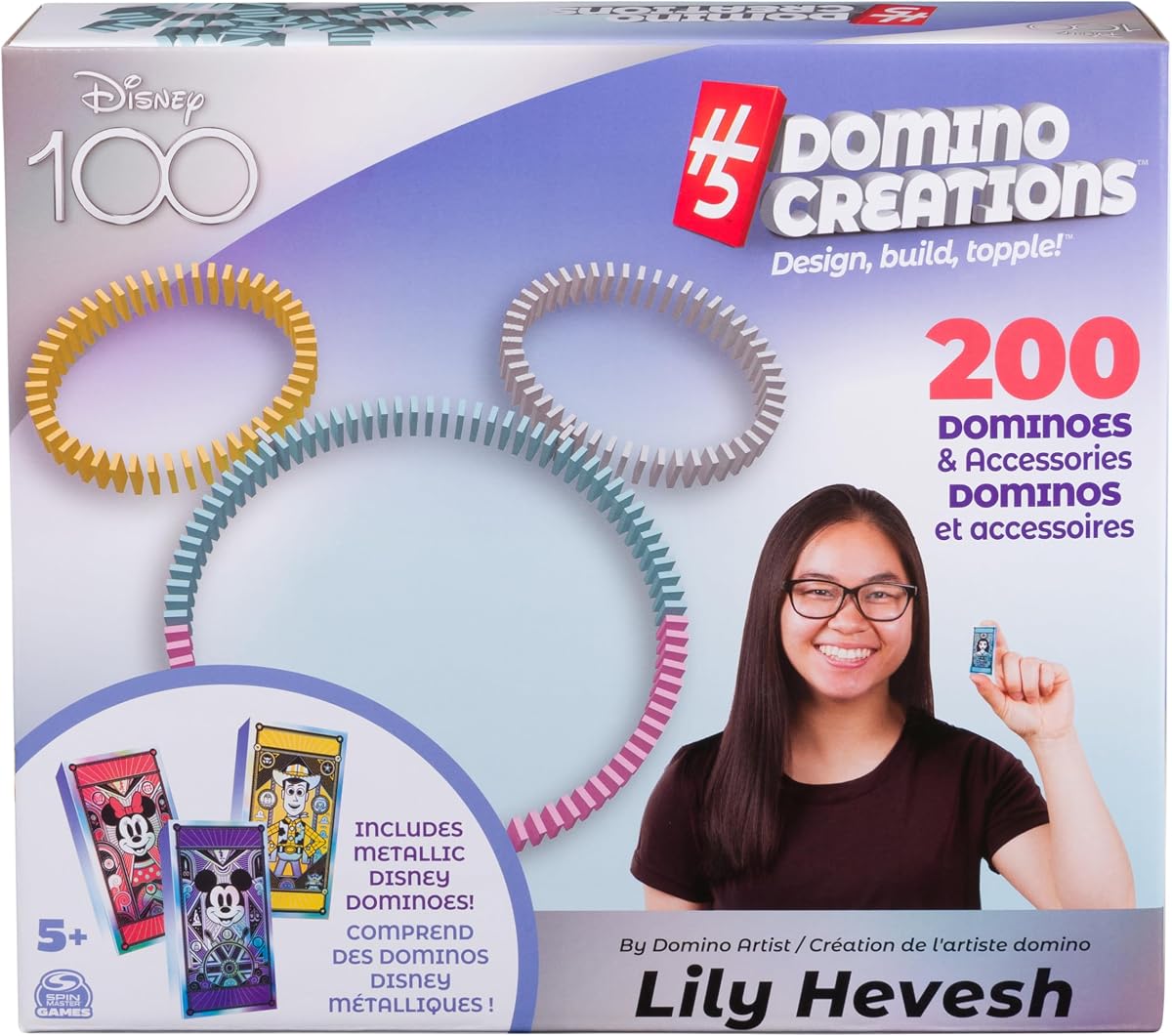 Disney 100 H5 Domino Creations Classic Game | Design, Build, & Topple, Develops Motor Skills, Create Disney-Inspired Art, Includes 200 Dominoes, 1+ Players, Ages 5+