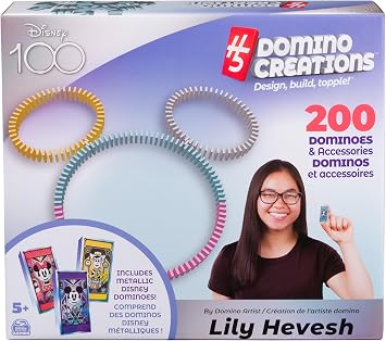 Disney 100th Anniversary H5 Domino Creations 200 Dominoes & Accessories Domino Artist Lily Hevesh, Disney Gifts Dominoes Set for Adults & Kids Ages 5+