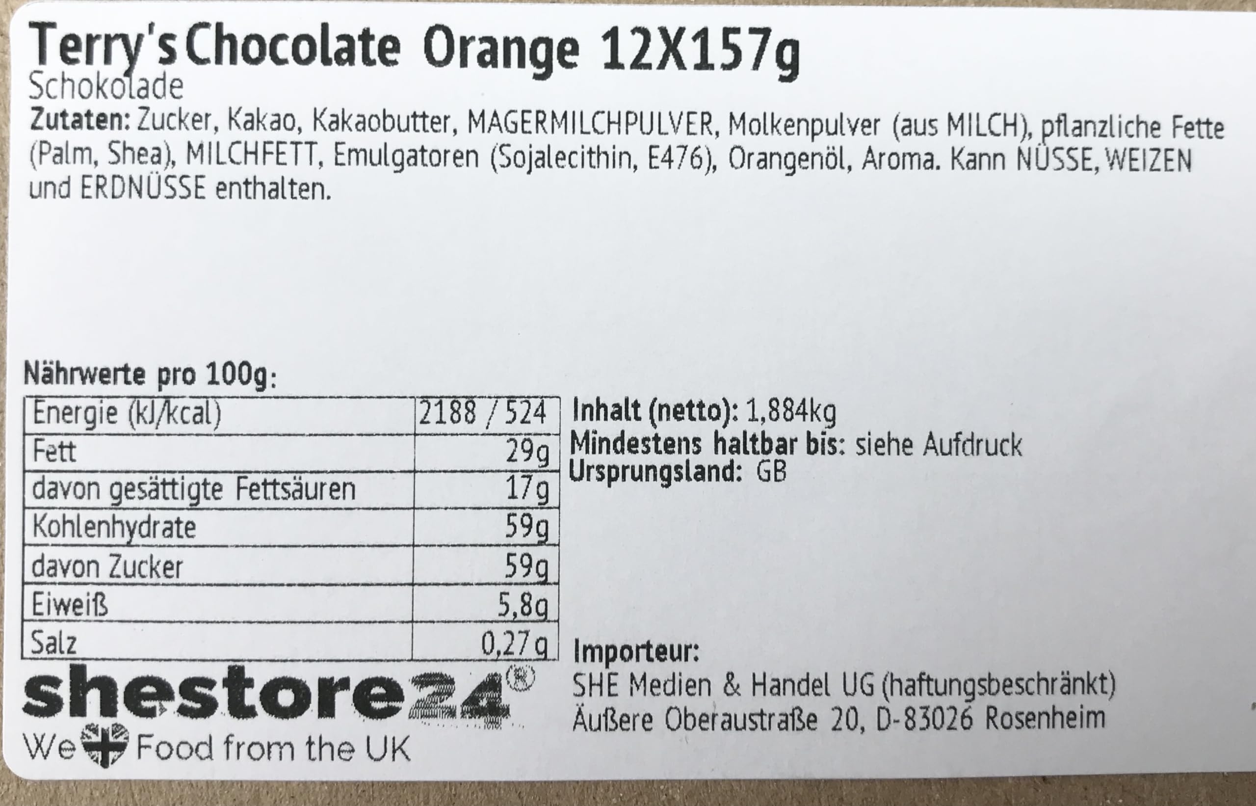Terry's Chocolate Orange Britische Schokolade Orangenschokolade 12X145G – importiert von Shestore24