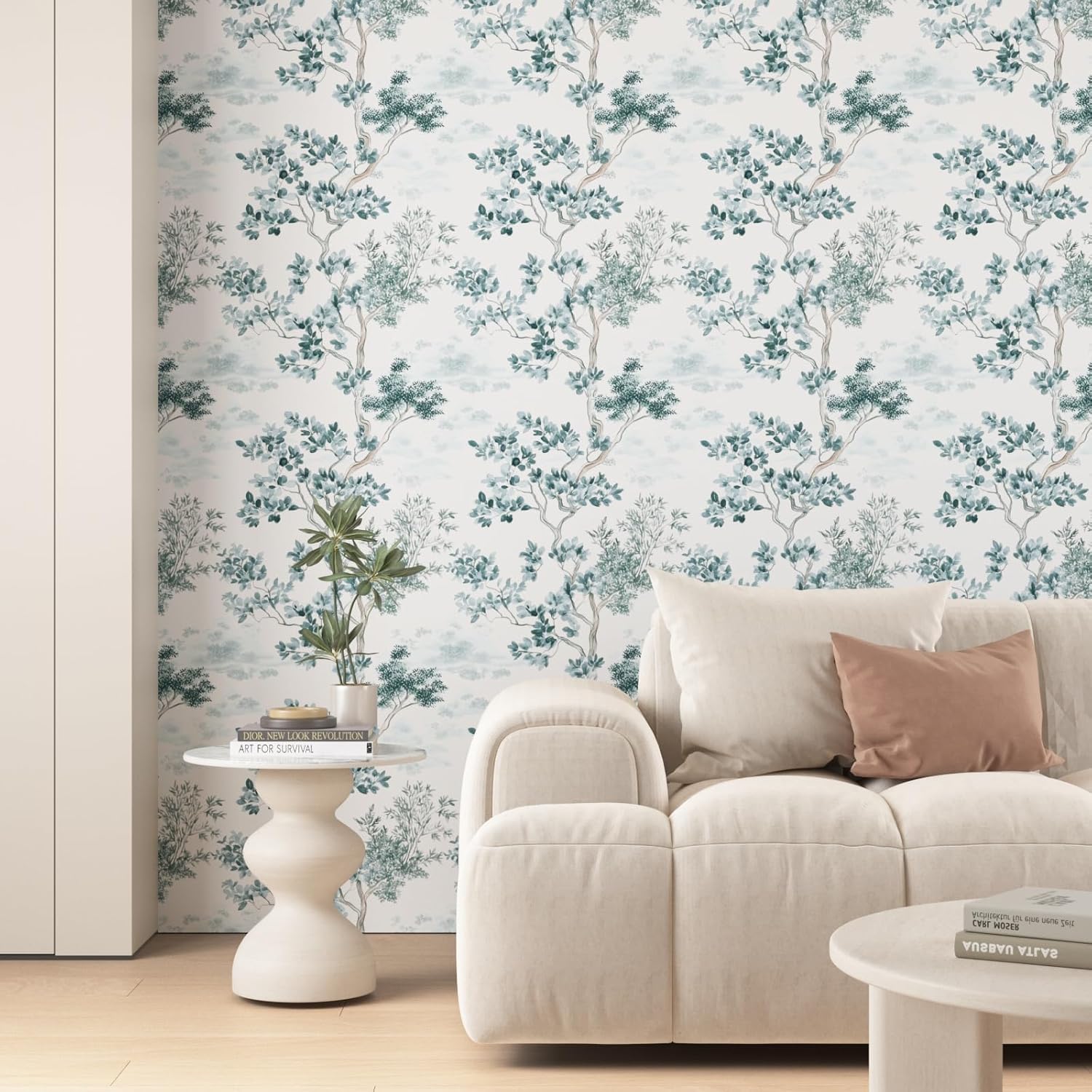 Extra Long Olive Tree Peel and Stick Wallpaper, 17.5In x 393In Mediterranean Style Leaves Removable Wallpaper Self-Adhesive for Bathroom Cabinet Stair, Watercolor Contact Paper Wall Art Decor