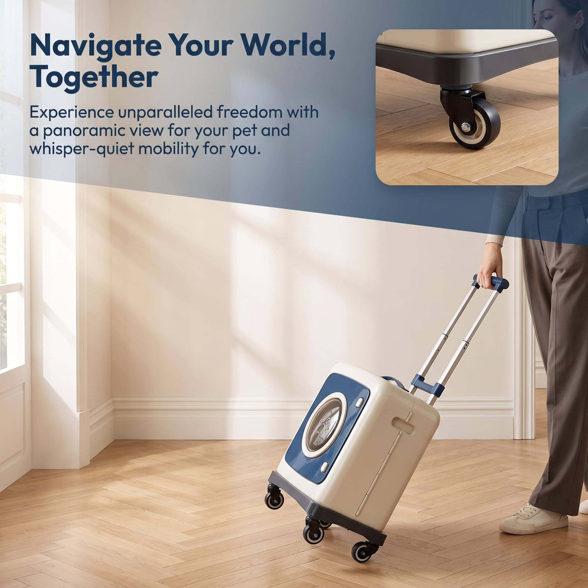 TransportíN Plegable para Mascotas con Ruedas Y Ventana PanoráMica (Coffee) | Mochila Transportadora Con Ruedas Para Perros Y Gatos, Con Carcasa RíGida Desmontable, Asa Ajustable En 3 Niveles Y Ruedas
