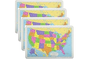 Discover the Educational Placemats Sets USA Map 4 Pack Non Slip Washable