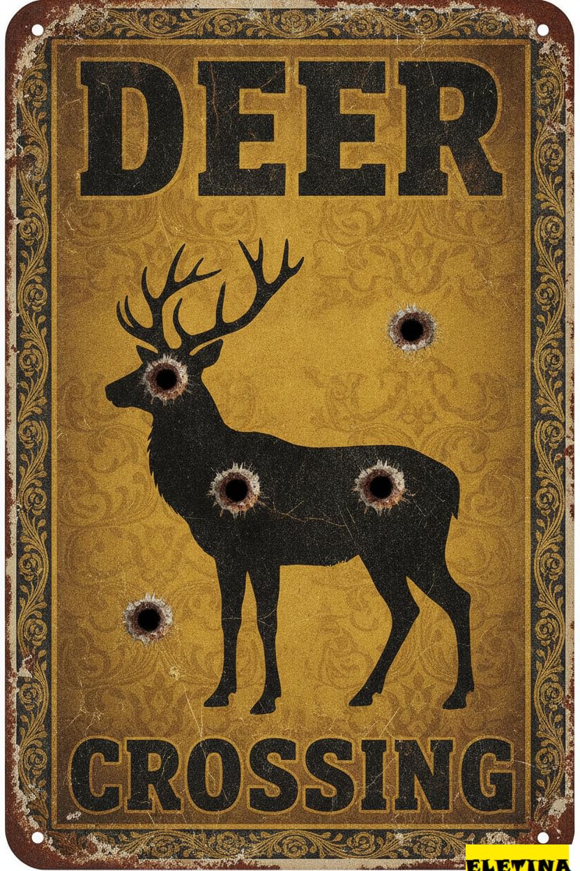 Deer Crossing Metal Vintage Street Caution Warning Sign Yard Road Street Outdoor Driveway Decor 8x12in