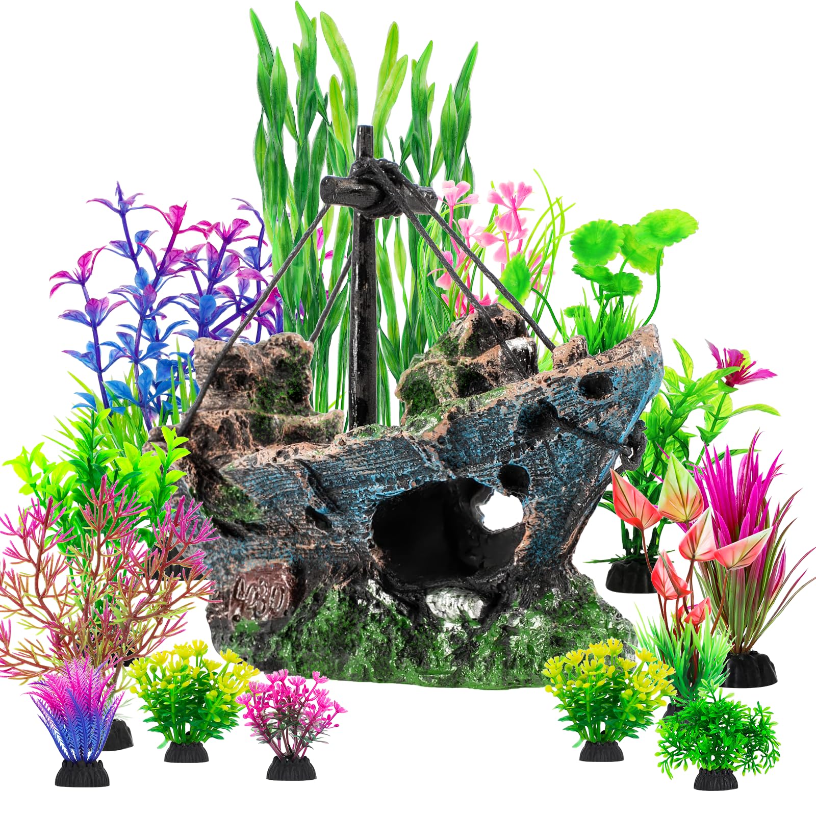 Fish Tank Shipwreck & Plants - Aquarium Decoration Set -8 Fish Tank Shipwreck & Plants - Aquarium Decoration Set -8