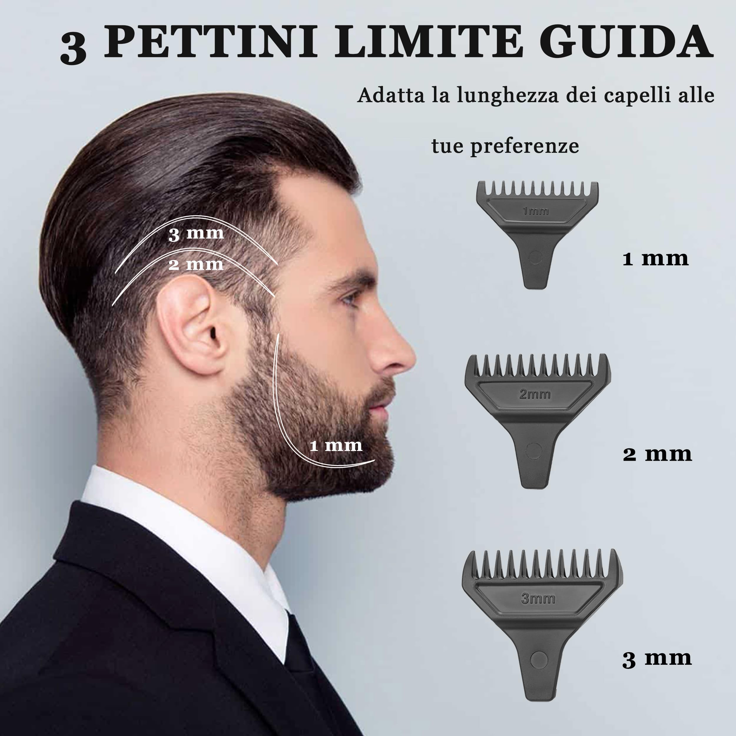 KEMEI 1669 - Regolabarba da uomo, senza fili, con display a LED, 9000 giri/min, per barbiere con base di ricarica, lama a T rivestita in DLC