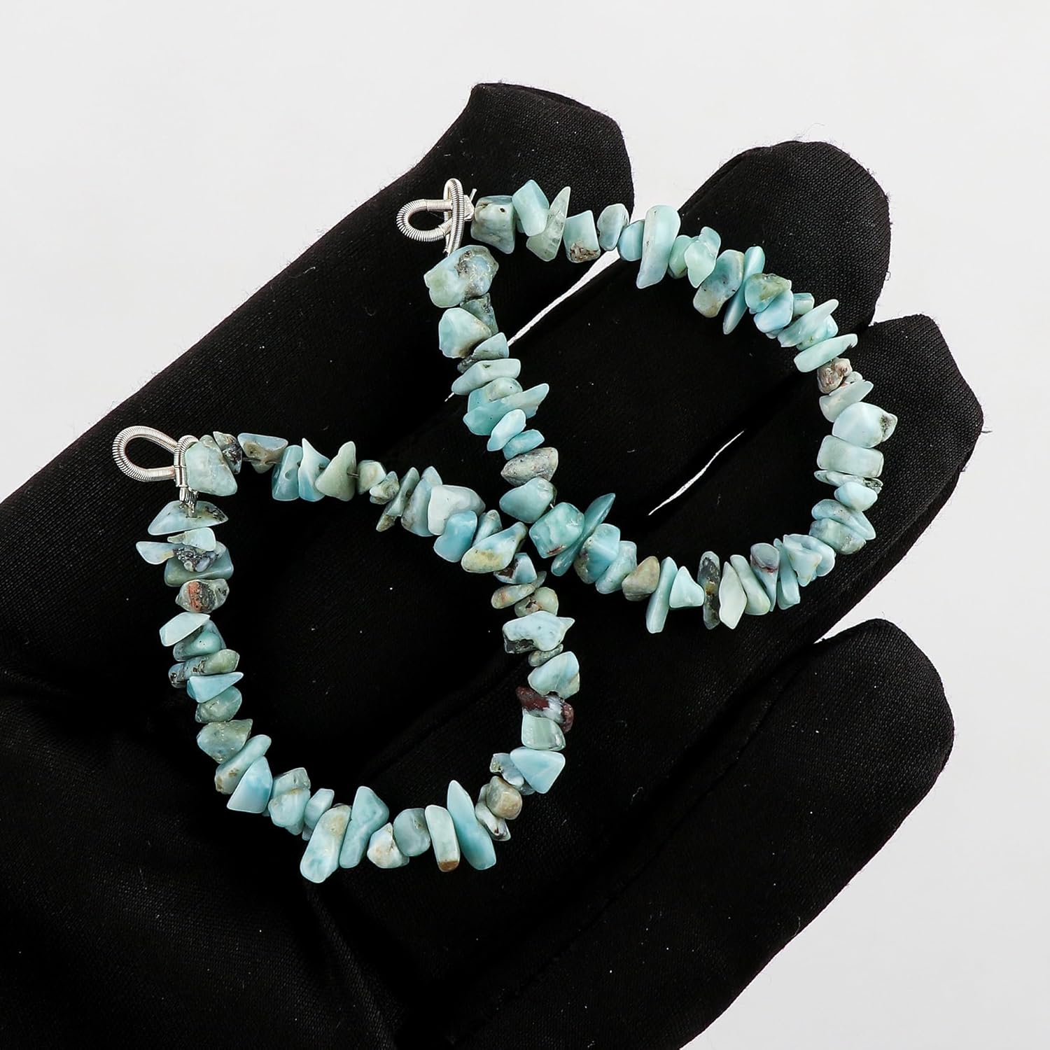 CRYSTALIS 2pcs Natural Larimar Gemstone Connector with Loops, Uncut Chips Nuggets Beads, Healing Crystals, Jewelry Making Supply, Keychains, Hanging Accessories, DIY Ideas, Strands, Crafts, 4" inch - Image 5