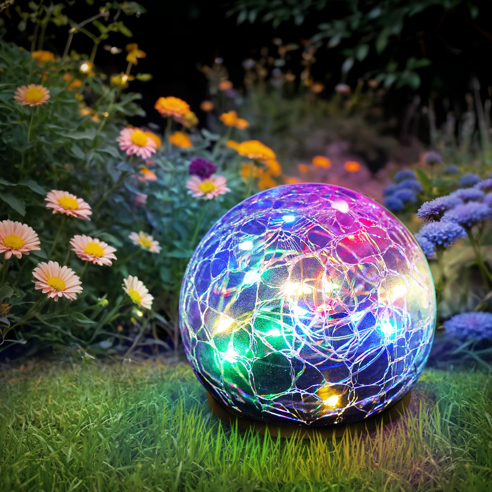 Anordsem Boule Solaire Exterieur Jardin, Solaires Jardin à Verre Façon Craquelé Boules Lumineuses avec 30 LED Changements de Couleur Boule Jardin IP65 étanche, pour pelouse Terrasse Balcon décoration