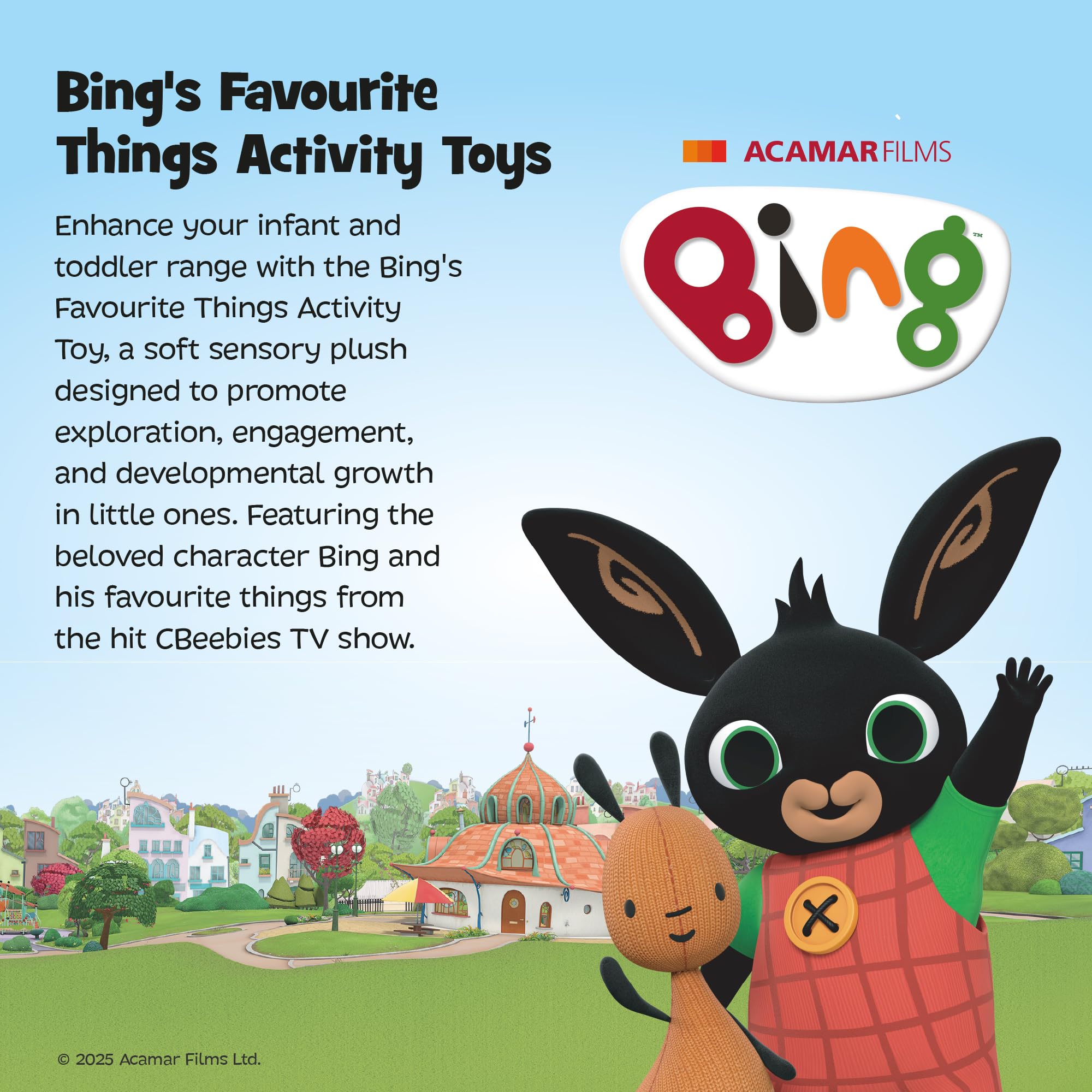 Rainbow Designs Bing's Favourite Things zabawka do aktywności – miękkie, sensoryczne zabawki dla niemowląt z marszczonymi tkaninami, teksturami ząbkowania i klipsem, dla niemowląt i małych dzieci