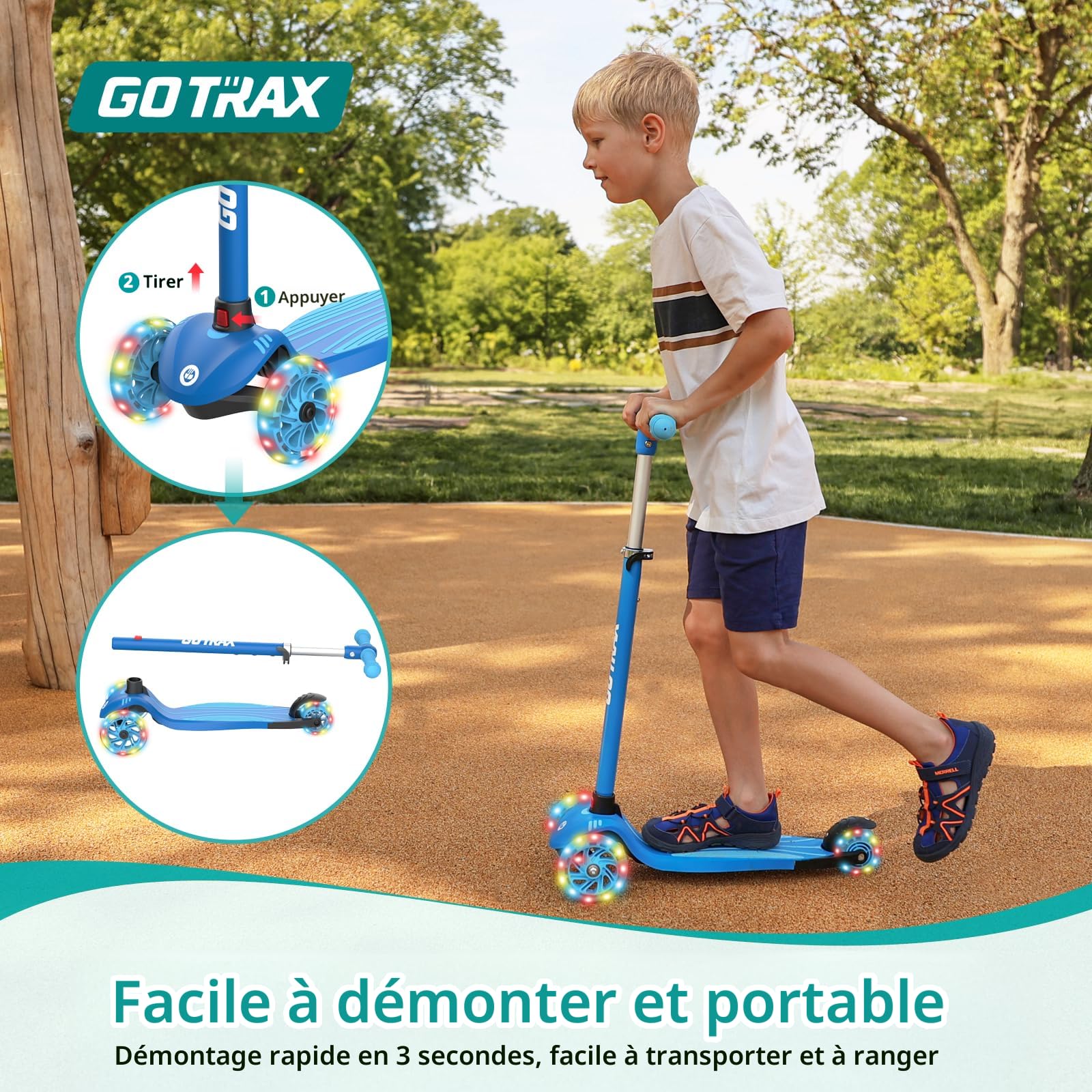 Trottinette Enfant Pliable BremToy Avec Siège, Roues LED Et Guidon Reglable En Hauteur Pour 2 8 Ans