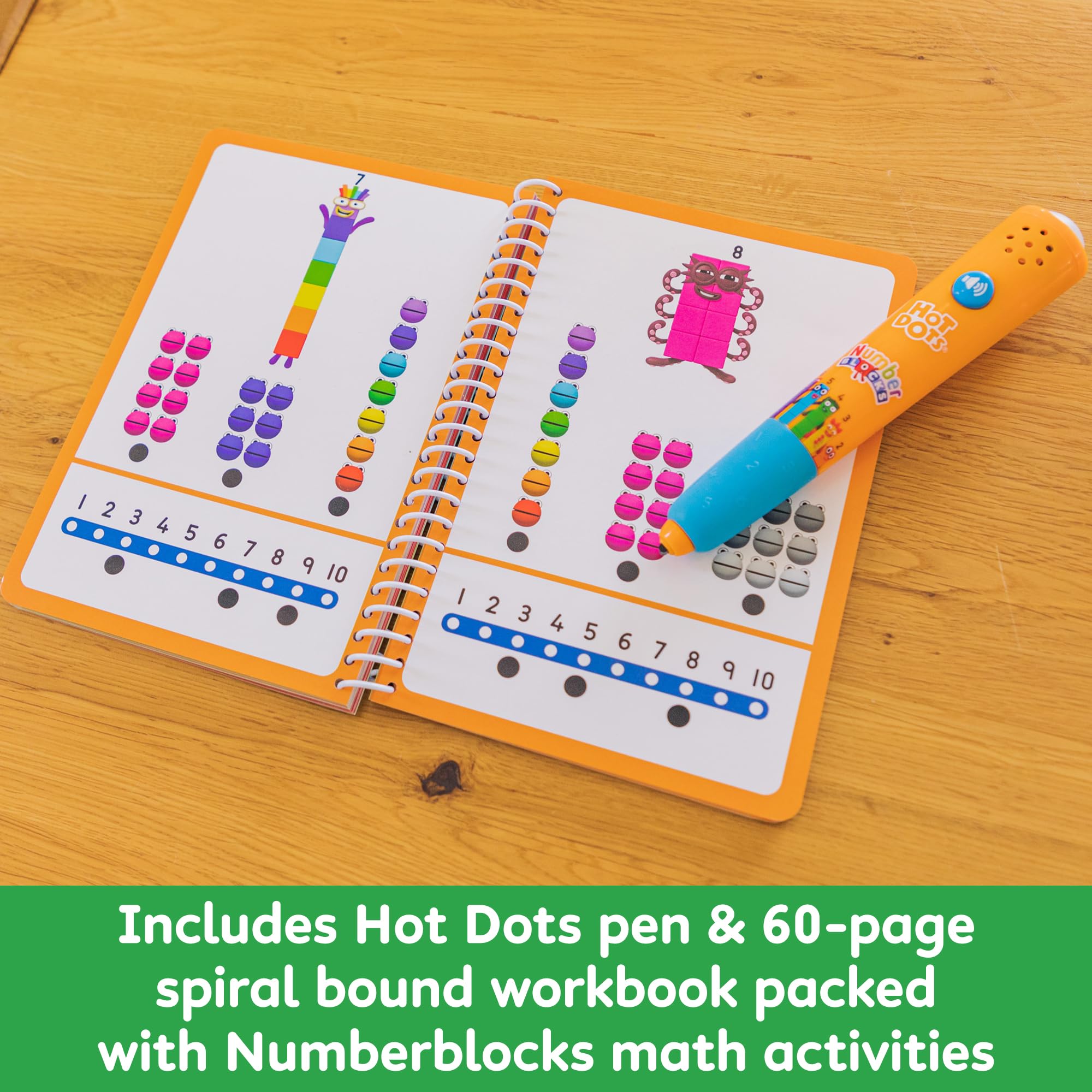 Learning Resources Książka z Zadaniami i Pisak Interaktywny Hot Dots® Numberblocks 1–10, Ponad 75 zadań w zestawie, Numberblocks na prezent, Od 4 lat