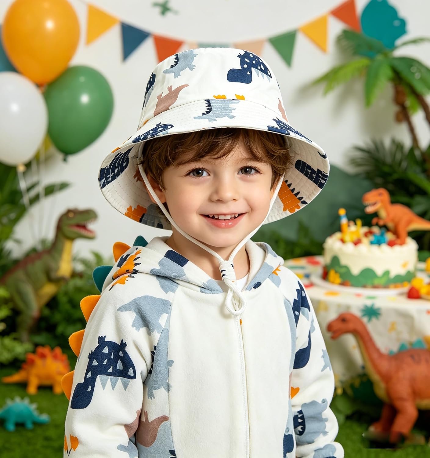 Baby Boys Girls Dinosaur Sun Bucket Hat for Toddler Kids 2-5 Years, Wide Brim Sun Protection Beach Hat Summer Outdoor