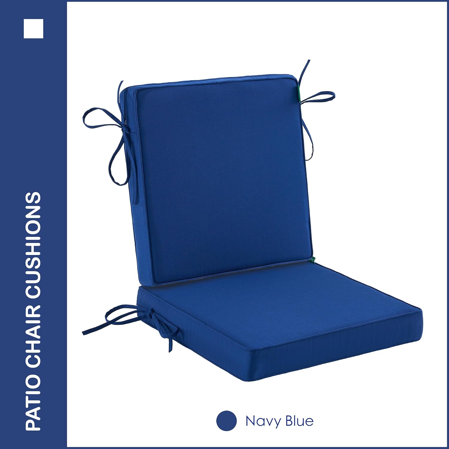 (Similar design)Patio Chair Cushions Waterproof Outdoor Seat Cushions for Patio Furniture Set of 2 with Ties, 24 x 24 Inch, Navy Blue Navy Blue 24x24 Inch (Pack of 2)
