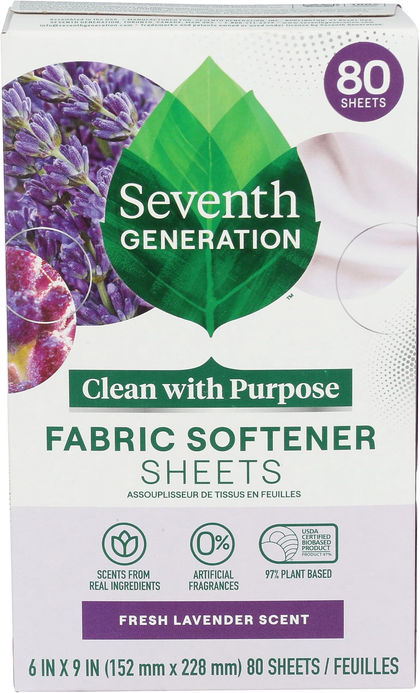 Seventh Generation, Fabric Softener Shtees Lavender, 80 Count
