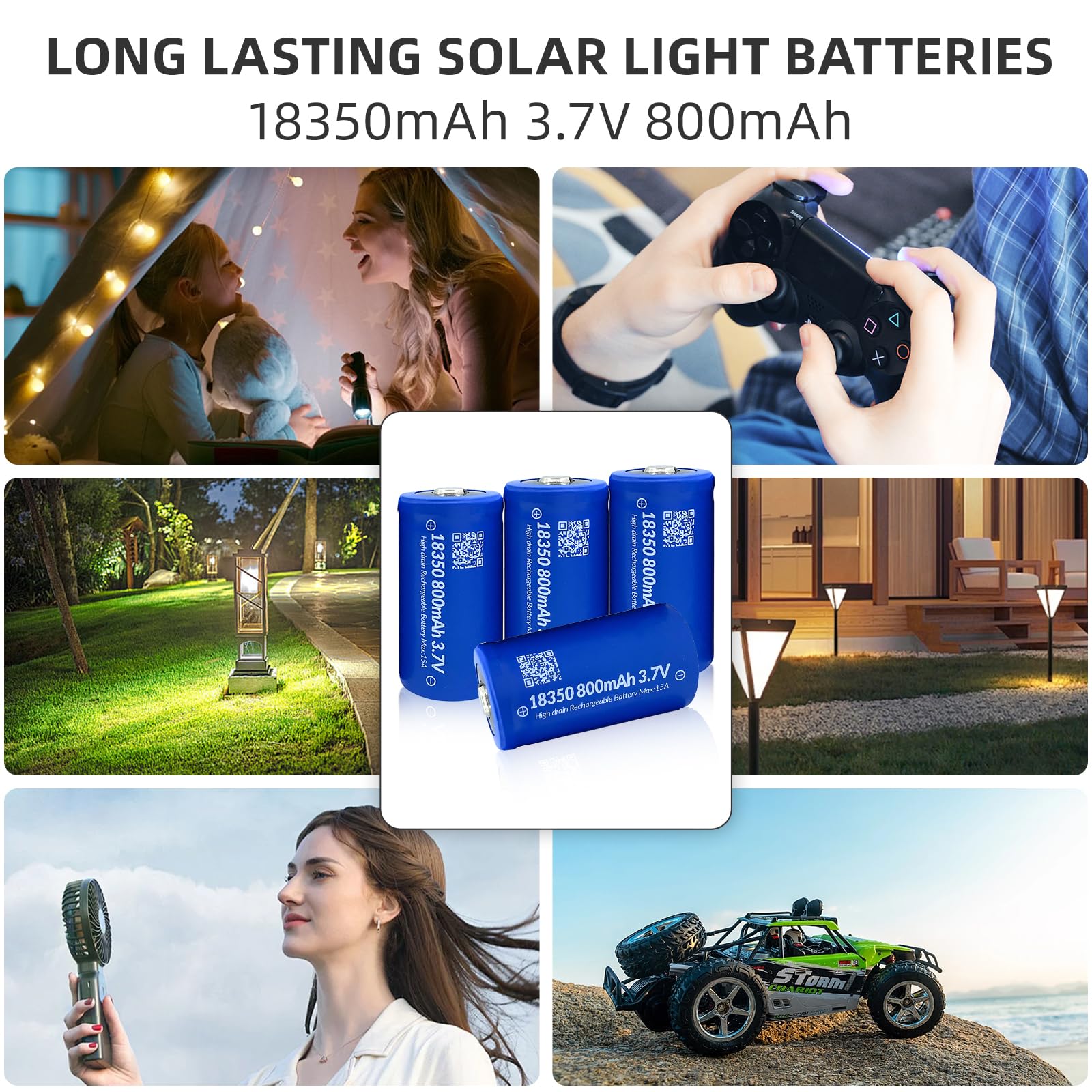 18350 Rechargeable Battery IMREN 3.7V 15A Discharge high Drain Li-ion Button Top Lithium Battery for Solar Garden Lights,Flashlight(4PCS)