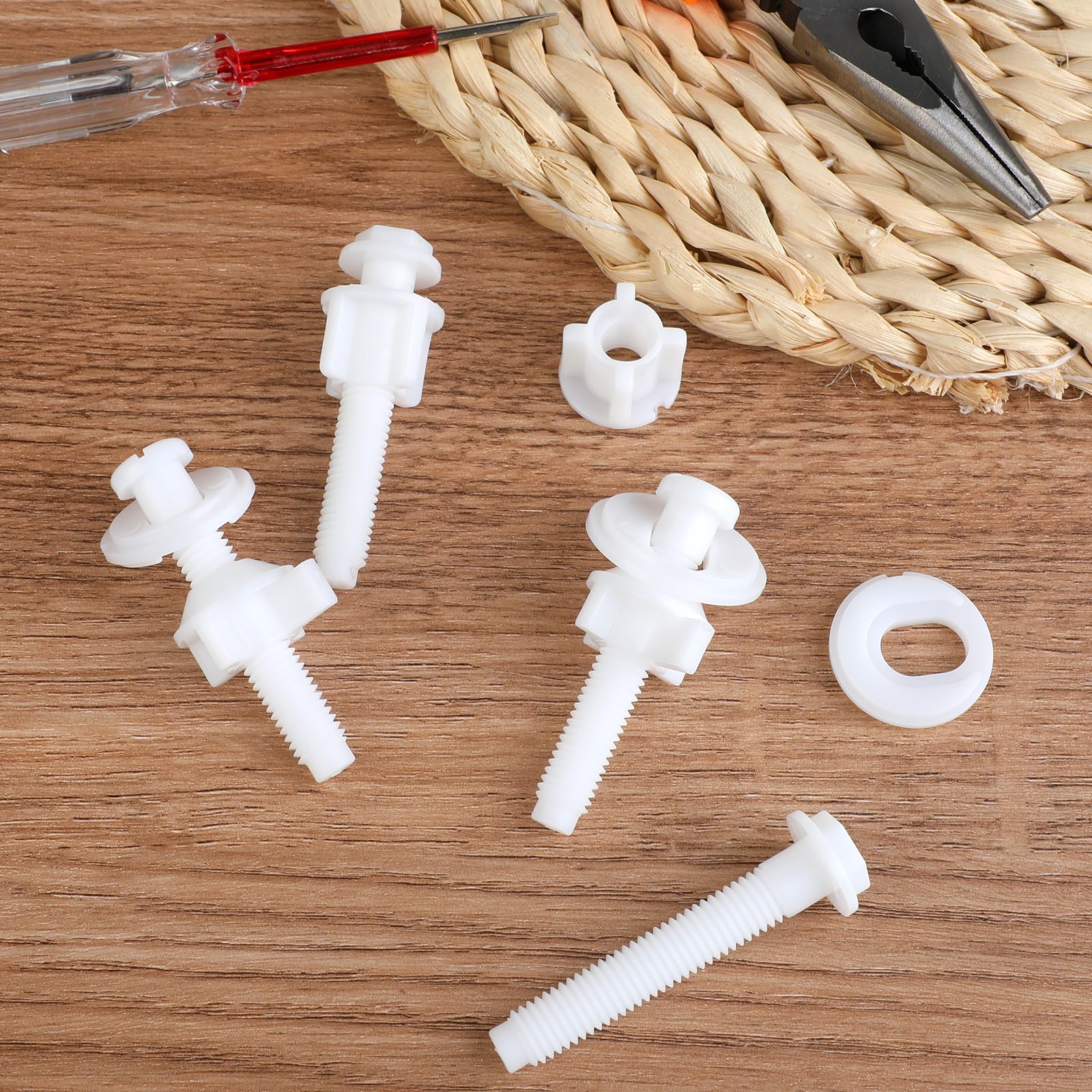 4 Set Toilet Seat Screws Bolts Replacement Kit Replacement Toilet Seat Hinge Bolt Screws with Nuts Washers Universal White Plastic Toilet Seat Screws Toilet Seat Repairing Fixing Accessories - Image 3