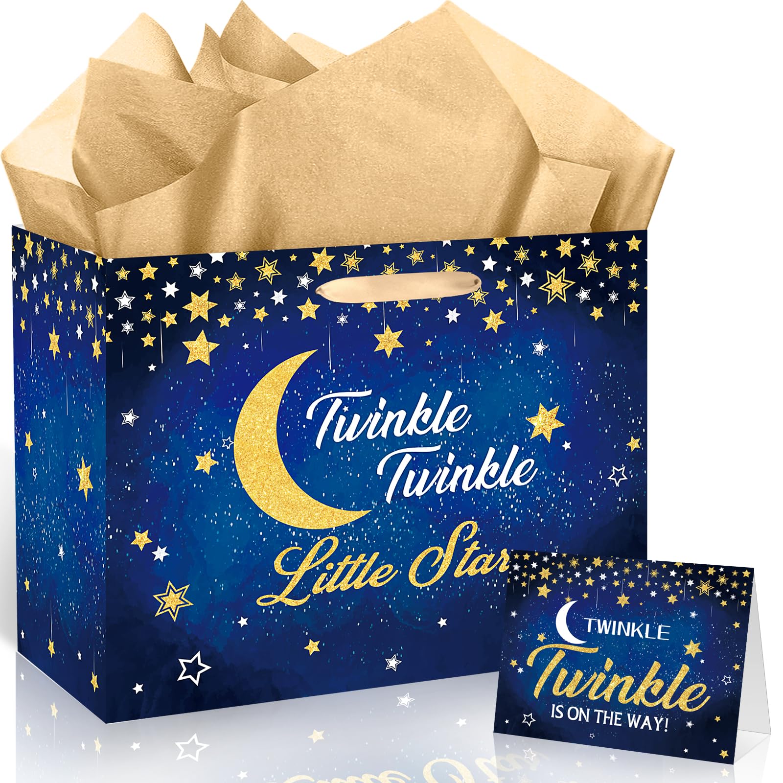 Frakron baby shower gift bag with tissue paper and card (Twinkle Twinkle) — image 1