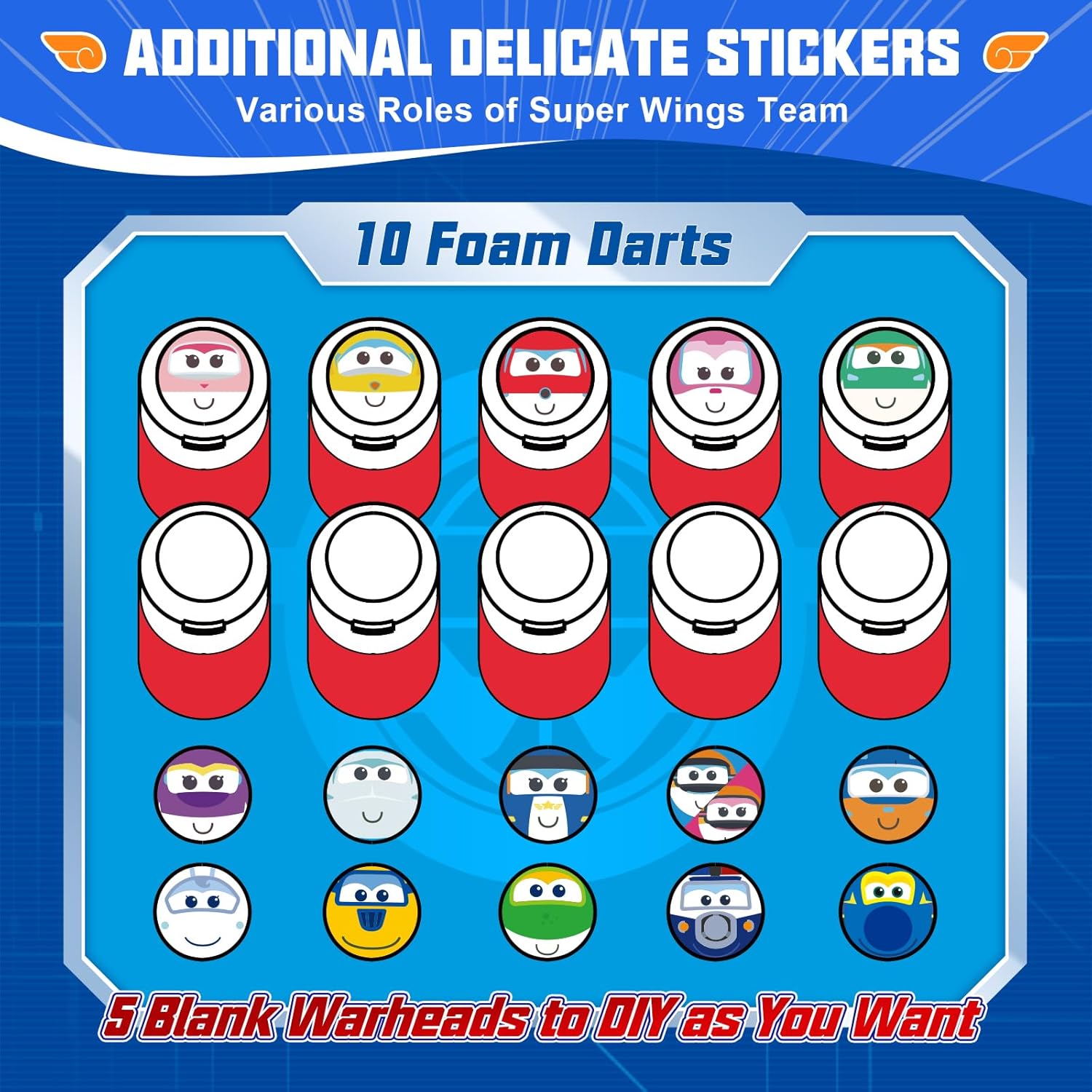 Super Wings Shooting Games Toy Gun, Toy Foam Blasters & Guns with 10-Dart Rotating Drum, Shooting Target & 10 Foam Bullets with Role Stickers, Gifts for Kids Boys Age 4 5 6 7 8 9 10+